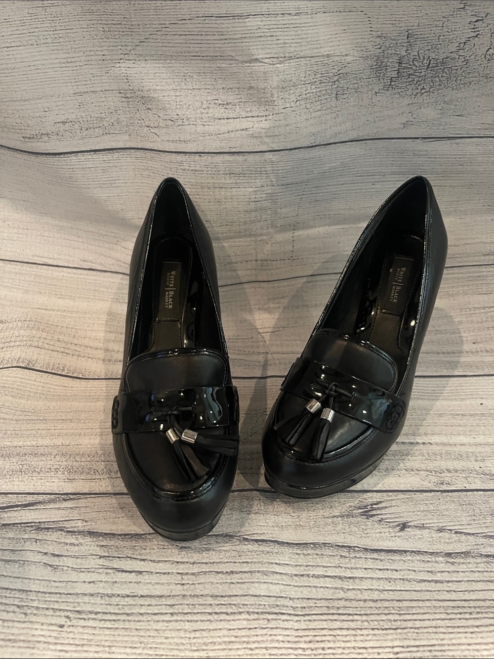 White House Black Market Black Patent Tassel Platform Loafers